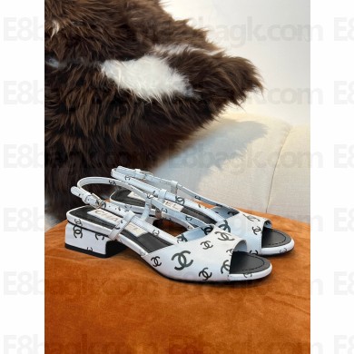 Chanel 3.5cm heel Printed Lambskin Sandals G38976 WHITE 2022