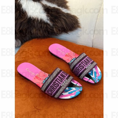 dior Purple Multicolor D-Flower Pop Cotton Embroidery Dway Slide 2022