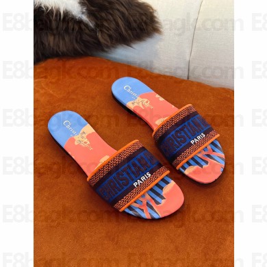dior Blue Multicolor D-Flower Pop Cotton Embroidery Dway Slide 2022