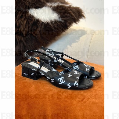 Chanel 3.5cm heel Printed Lambskin Sandals G38976 black 2022