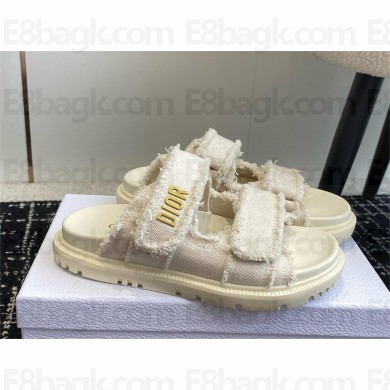 Dior Dioract Slides in ecru Fringed Cotton Canvas 2024