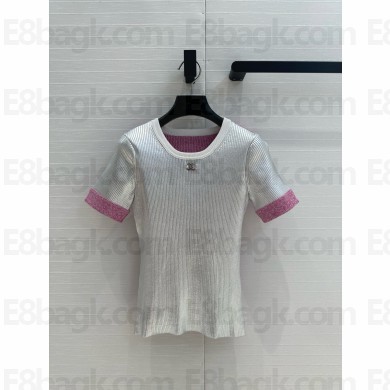 CHANEL Silver, PINK & White COTTON T-SHIRT P78706 2025