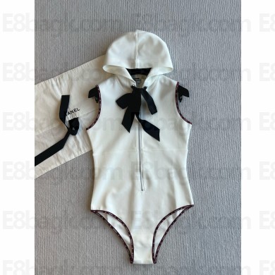 CHANEL White, Black Stretch Jersey & Silk SWIMSUIT P78774 2025