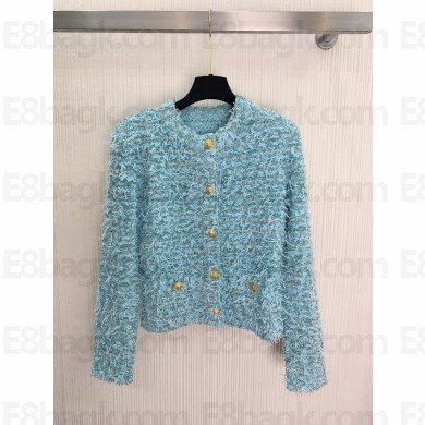 BALMAIN BLUE TWEED CARDIGAN 2024