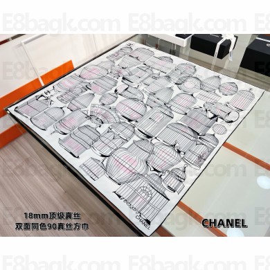 chanel Light Pink, Pink & Black silk square scarf AAA921 2025