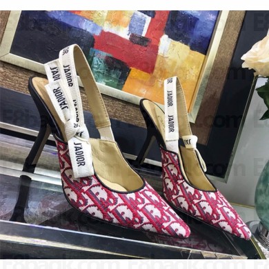 Dior J’Adior Slingback Heel 95mm Pump in Oblique Canvas Red 2018