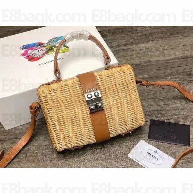 Prada Wicker and Saffiano leather Top Handle shoulder bag Brown 2022