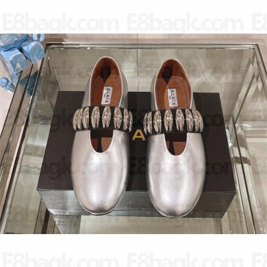 Alaïa Tribale embellished suede MARY JANE FLATS silver 2025