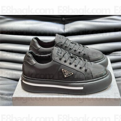 Prada Men's Macro Re-Nylon & Brushed Leather Black Low Top Sneakers 2024