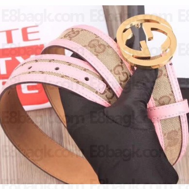 Gucci GG Supreme Belt with G Buckle 35mm Width Pink Leather 