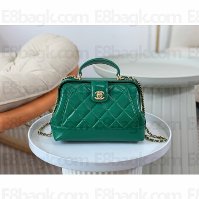CHANEL Shiny Lambskin & Gold-Tone Metal Green Small Bag with Top Handle AS4959 2024(ORIGINAL QUALITY)