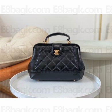 CHANEL Shiny Lambskin & Gold-Tone Metal black Small Bag with Top Handle AS4959 2024(ORIGINAL QUALITY)