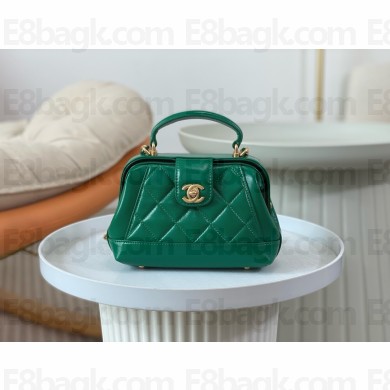 CHANEL Shiny Lambskin & Gold-Tone Metal Green mini Bag with Top Handle AS4958 2024(original quality)