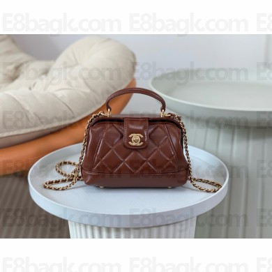 CHANEL Shiny Lambskin & Gold-Tone Metal caramel mini Bag with Top Handle AS4958 2024(original quality)