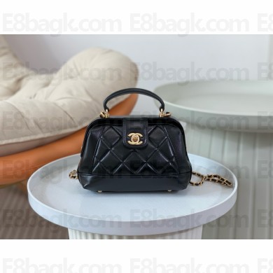 CHANEL Shiny Lambskin & Gold-Tone Metal black mini Bag with Top Handle AS4958 2024(original quality)