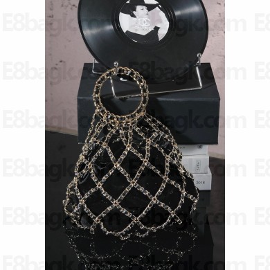CHANEL CC COCO MARK NET BAG IN BLACK SUEDE LEATHER 2025