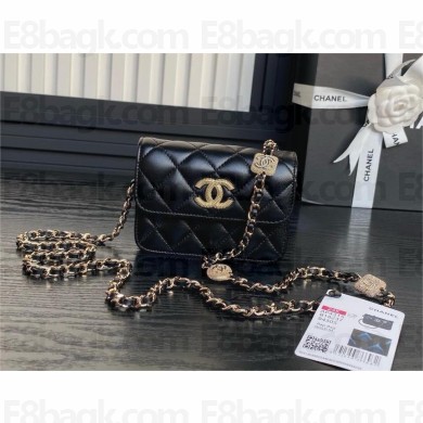 chanel Lambskin, Strass & Gold-Tone Metal Black Clutch with Chain AP4315 2024