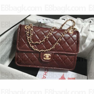 CHANEL Shiny Crumpled Calfskin & Gold-Tone Metal burgundy Flap Bag AS5225 2024