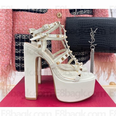 Valentino Garavani Rockstud platform leather sandals 155mm white 2023