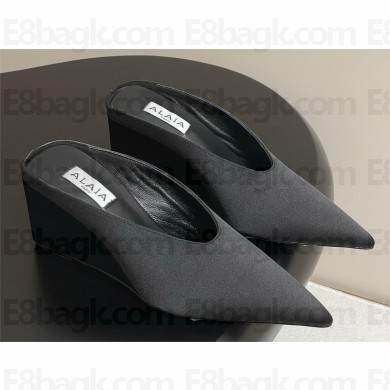 Alaïa Cube 7.5cm satin wedge mules black 2025