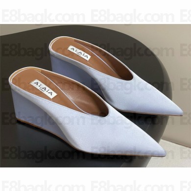 Alaïa Cube 7.5cm satin wedge mules blue 2025