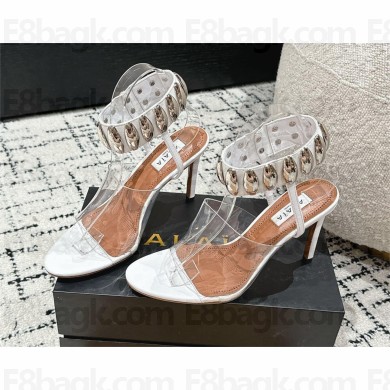 Alaïa Embellished leather and PU sandals white 2025