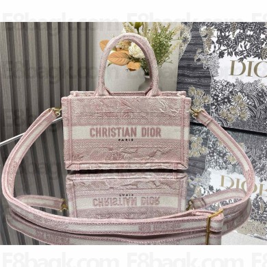 Dior Mini Dior Book Tote Bag with Strap in pink Toile de Jouy Reverse Embroidery 2024