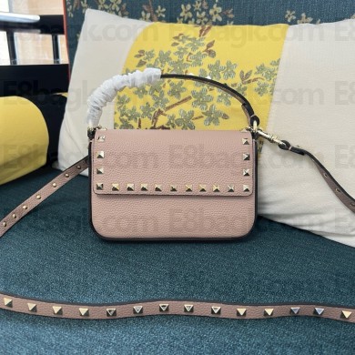 VALENTINO ROCKSTUD GRAINY CALFSKIN POUCH NUDE PINK 2024