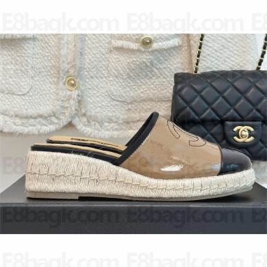 Chanel apricot/Black Leather CC Cap Toe Espadrille Mules 2023