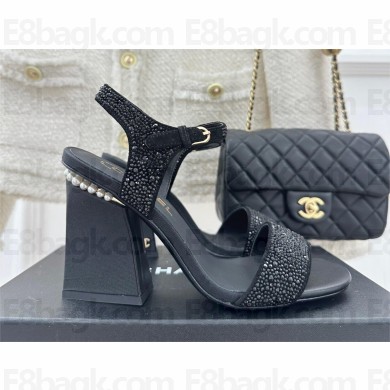 Chanel Heel 9cm pearl sandals black 01 2023