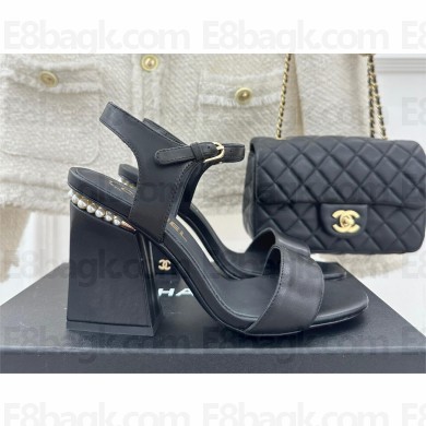 Chanel Heel 9cm pearl sandals black 02 2023