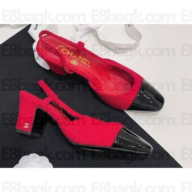 Chanel Heel 6.5cm Slingbacks G31318 Tweed red 2024