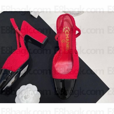 Chanel Heel 9cm Slingbacks G45509 Tweed red 2024