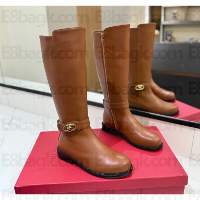 Valentino vlogo signature calfskin boots in brown 2024