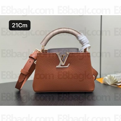 LOUIS VUITTON Capucines Mini bag IN Taurillon leather M14176 Tan Brown/Chocolate Brown/Galet Brown/Gray 2025