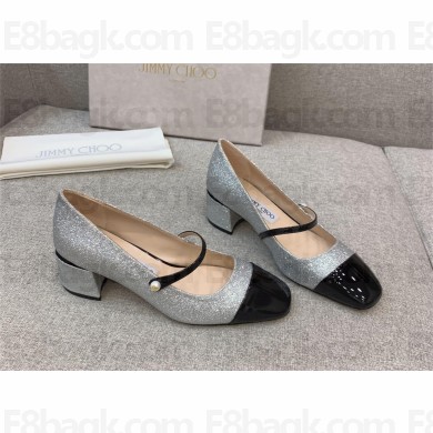 Jimmy Choo Elisa 45 Silver Glitter and Patent Pumps 2023