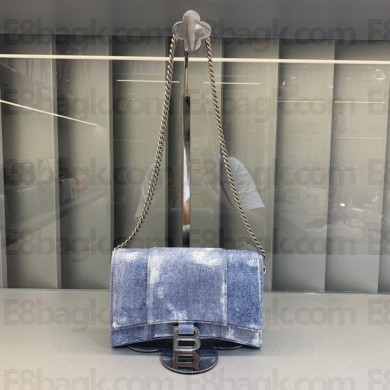 balenciaga denim hourglass wallet with chain 2022
