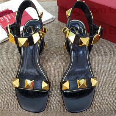 VALENTINO GARAVANI 6CM HEEL Roman Stud SANDALS Black 2021