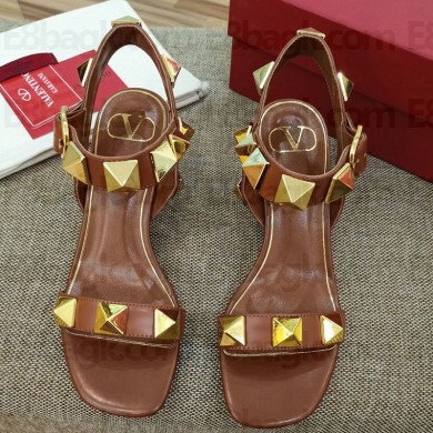 VALENTINO GARAVANI 6CM HEEL Roman Stud SANDALS Brown 2021