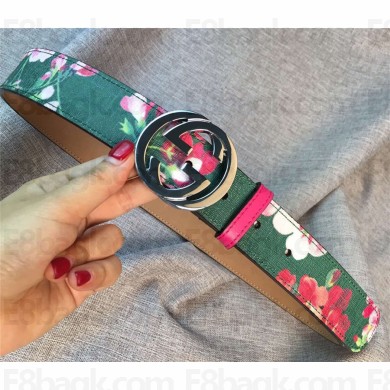 Gucci GG Blooms leather belt with interlocking G green