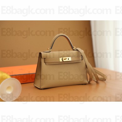 Hermes Mini Kelly II Handbag in original epsom leather chai with gold hardware(handmade)