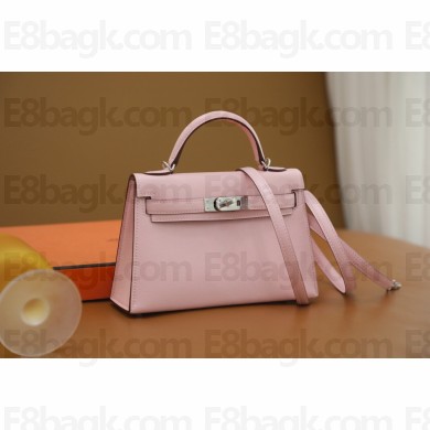 Hermes Mini Kelly II Handbag in original epsom leather rose sakura/gris perle with gold hardware(handmade)