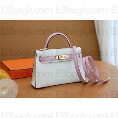 Hermes Mini Kelly II Handbag in original epsom leather carie/mauve sylvestre with gold hardware(handmade)