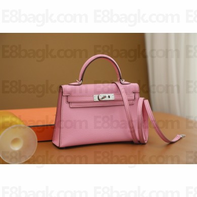 Hermes Mini Kelly II Handbag in original epsom leather pink with silver hardware(handmade)