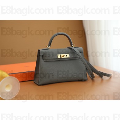 Hermes Mini Kelly II Handbag in original epsom leather gris meyer with gold hardware(handmade)