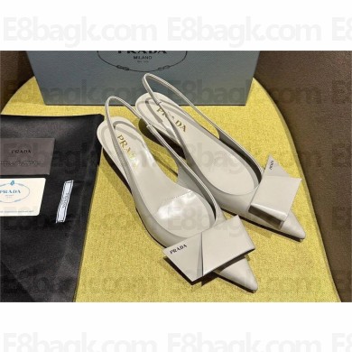 Prada Heel 4.5cm Brushed leather slingback pumps 1I318N gray Spring 2024
