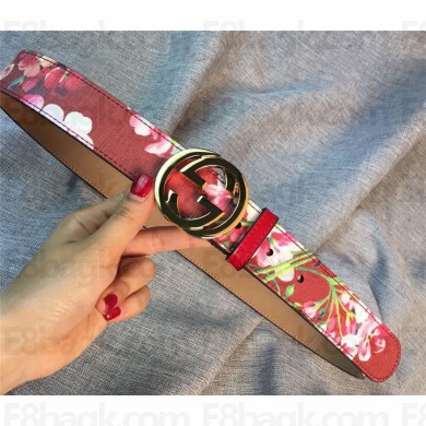 Gucci GG Blooms leather belt with interlocking G  red