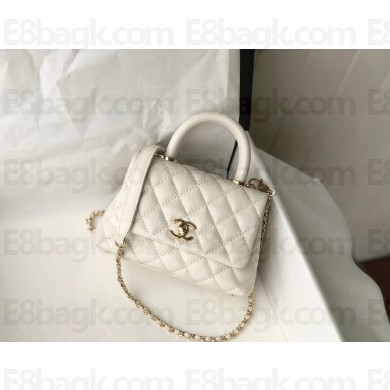 Chanel coco handle Mini Flap Bag in caviar leather white with gold hardware 2021