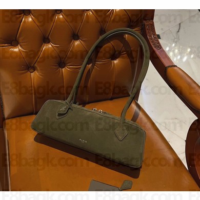 Alaia Le Tecket Medium Shoulder bag in Suede leather green 2024 