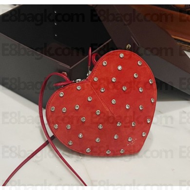 Alaia Le Cœur Heart Bag with drill in Suede leather red 1022-2024 